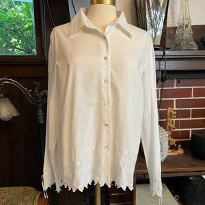 Vintage Sundance Embroidered White Cotton Button Down Shirt US Size 12